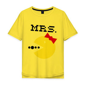 Мужская футболка хлопок Oversize с принтом Миссис Pac-man (парная) в Кировске, 100% хлопок | свободный крой, круглый ворот, “спинка” длиннее передней части | 14 февраля | : парные | для двоих | миссис pac man