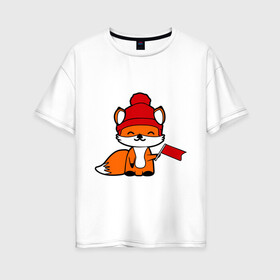 Женская футболка хлопок Oversize с принтом лисичка с флажком в Кировске, 100% хлопок | свободный крой, круглый ворот, спущенный рукав, длина до линии бедер
 | лиса