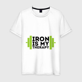 Мужская футболка хлопок с принтом Железо-это моя терапия в Кировске, 100% хлопок | прямой крой, круглый вырез горловины, длина до линии бедер, слегка спущенное плечо. | железо это моя терапия | силовой спорт | спорт