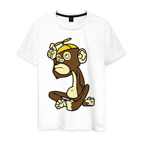 Мужская футболка хлопок с принтом маленькая мартышка в Кировске, 100% хлопок | прямой крой, круглый вырез горловины, длина до линии бедер, слегка спущенное плечо. | животные | маленькая мартышка | мартышка | обезьянка
