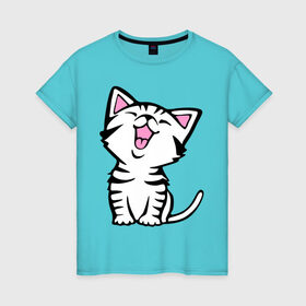 Женская футболка хлопок с принтом милый котенок в Кировске, 100% хлопок | прямой крой, круглый вырез горловины, длина до линии бедер, слегка спущенное плечо | киса | котёнок | котик | кошки | милые | милый | милый котенок