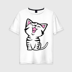 Женская футболка хлопок Oversize с принтом милый котенок в Кировске, 100% хлопок | свободный крой, круглый ворот, спущенный рукав, длина до линии бедер
 | киса | котёнок | котик | кошки | милые | милый | милый котенок
