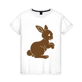 Женская футболка хлопок с принтом Зайчик в Кировске, 100% хлопок | прямой крой, круглый вырез горловины, длина до линии бедер, слегка спущенное плечо | белый кролик | животные | зайчик | кролик | милый зайка