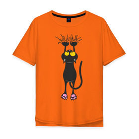 Мужская футболка хлопок Oversize с принтом Висящий кот в Кировске, 100% хлопок | свободный крой, круглый ворот, “спинка” длиннее передней части | висящий кот | когти | котик | котяра | кошки | милый кот | повис | черный кот
