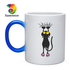 Кружка хамелеон с принтом Висящий кот в Кировске, керамика | меняет цвет при нагревании, емкость 330 мл | висящий кот | когти | котик | котяра | кошки | милый кот | повис | черный кот