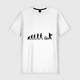 Мужская футболка премиум с принтом zombi evolution в Кировске, 92% хлопок, 8% лайкра | приталенный силуэт, круглый вырез ворота, длина до линии бедра, короткий рукав | zombi evolution | мертвец | могила | монстры | сериалы | ходячие мертвецы | эволюция