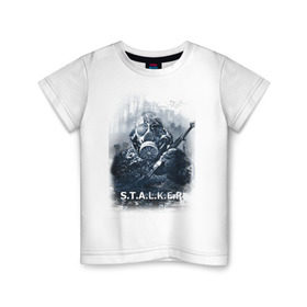 Детская футболка хлопок с принтом STALKER в Кировске, 100% хлопок | круглый вырез горловины, полуприлегающий силуэт, длина до линии бедер | shooter | stalker | постапокалиптические | припять | радиация | сталкер | чернобыль | шутер