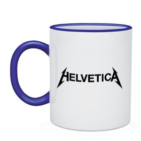 Кружка двухцветная с принтом Helvetica Metallica в Кировске, керамика | объем — 330 мл, диаметр — 80 мм. Цветная ручка и кайма сверху, в некоторых цветах — вся внутренняя часть | helvetica metallica | антибренд
