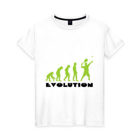 Женская футболка хлопок с принтом Tennis Evolution в Кировске, 100% хлопок | прямой крой, круглый вырез горловины, длина до линии бедер, слегка спущенное плечо | tennis evolution | мяч | спорт | теннис | эволюция