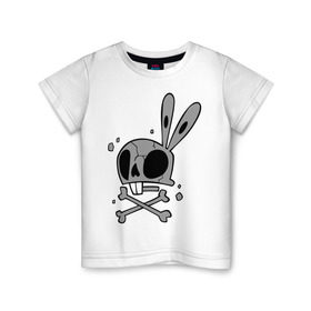 Детская футболка хлопок с принтом Череп зайца в Кировске, 100% хлопок | круглый вырез горловины, полуприлегающий силуэт, длина до линии бедер | животные | зайка | кости | мертвый зайка | череп | череп зайца | черепа