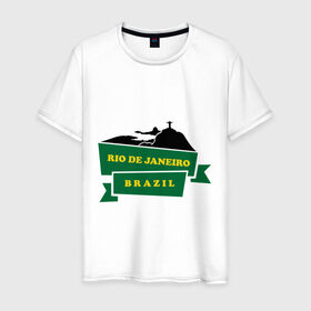 Мужская футболка хлопок с принтом Rio de Janeiro (Brazil) в Кировске, 100% хлопок | прямой крой, круглый вырез горловины, длина до линии бедер, слегка спущенное плечо. | brazil | rio de janeiro | туристические