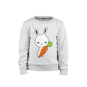 Детский свитшот хлопок с принтом Зайчик с морковкой в Кировске, 100% хлопок | круглый вырез горловины, эластичные манжеты, пояс и воротник | животные | зайка | зайчик | зайчик с морковкой | морковка