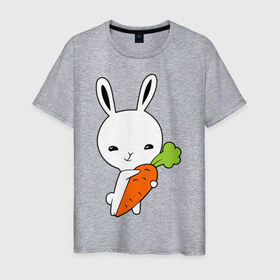 Мужская футболка хлопок с принтом Зайчик с морковкой в Кировске, 100% хлопок | прямой крой, круглый вырез горловины, длина до линии бедер, слегка спущенное плечо. | животные | зайка | зайчик | зайчик с морковкой | морковка