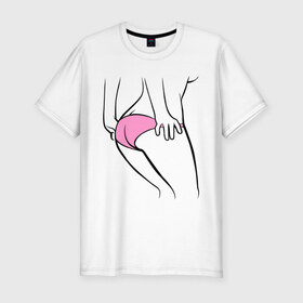 Мужская футболка премиум с принтом Розовые трусики в Кировске, 92% хлопок, 8% лайкра | приталенный силуэт, круглый вырез ворота, длина до линии бедра, короткий рукав | идеальное тело | розовые трусики | тело