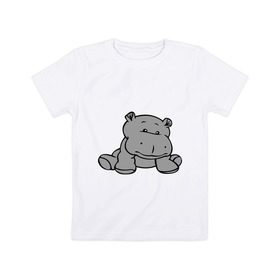 Детская футболка хлопок с принтом Бегемотик в Кировске, 100% хлопок | круглый вырез горловины, полуприлегающий силуэт, длина до линии бедер | бегемот | бегемотик | болото | животное | серый бегемотик