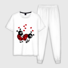Мужская пижама хлопок с принтом Влюбленные букашки в Кировске, 100% хлопок | брюки и футболка прямого кроя, без карманов, на брюках мягкая резинка на поясе и по низу штанин
 | влюбленные букашки