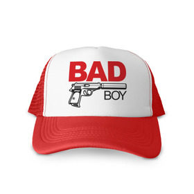 Кепка тракер с сеткой с принтом Bad boy (плохой парень) в Кировске, трикотажное полотно; задняя часть — сетка | длинный козырек, универсальный размер, пластиковая застежка | bad boy