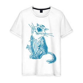 Мужская футболка хлопок с принтом Котик в Кировске, 100% хлопок | прямой крой, круглый вырез горловины, длина до линии бедер, слегка спущенное плечо. | киса | кот | котик | парные