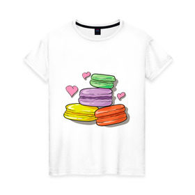 Женская футболка хлопок с принтом Макароне в Кировске, 100% хлопок | прямой крой, круглый вырез горловины, длина до линии бедер, слегка спущенное плечо | макароне | парные | печеньки | пирожное