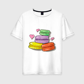 Женская футболка хлопок Oversize с принтом Макароне в Кировске, 100% хлопок | свободный крой, круглый ворот, спущенный рукав, длина до линии бедер
 | макароне | парные | печеньки | пирожное
