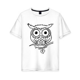 Женская футболка хлопок Oversize с принтом Филин скетч в Кировске, 100% хлопок | свободный крой, круглый ворот, спущенный рукав, длина до линии бедер
 | сова