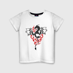 Детская футболка хлопок с принтом Огнедышащий дракон в Кировске, 100% хлопок | круглый вырез горловины, полуприлегающий силуэт, длина до линии бедер | дракон | огнедышащий дракон | огонь | пламя