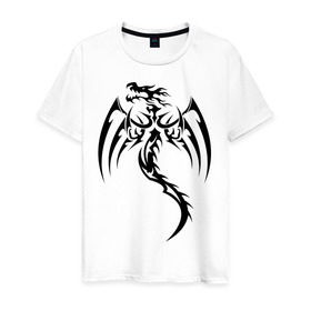 Мужская футболка хлопок с принтом Ярость дракона в Кировске, 100% хлопок | прямой крой, круглый вырез горловины, длина до линии бедер, слегка спущенное плечо. | Тематика изображения на принте: крылья