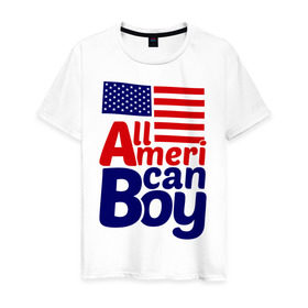 Мужская футболка хлопок с принтом All American Boy в Кировске, 100% хлопок | прямой крой, круглый вырез горловины, длина до линии бедер, слегка спущенное плечо. | all american boy | сша | туристические | флаг