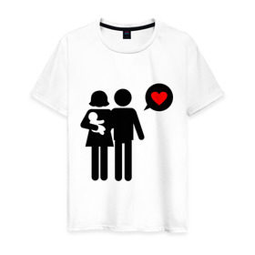 Мужская футболка хлопок с принтом Счастливые родители в Кировске, 100% хлопок | прямой крой, круглый вырез горловины, длина до линии бедер, слегка спущенное плечо. | 14 февраля | love is.. | влюбленным | любовь | молодожены | родители | счастливые родители
