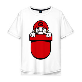 Мужская футболка хлопок Oversize с принтом Марио в кармане в Кировске, 100% хлопок | свободный крой, круглый ворот, “спинка” длиннее передней части | nintendo | марио | нинтендо