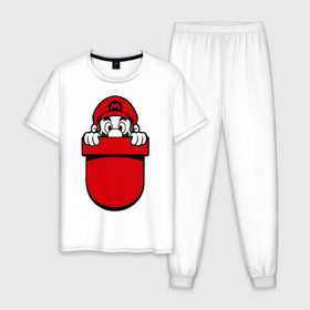 Мужская пижама хлопок с принтом Марио в кармане в Кировске, 100% хлопок | брюки и футболка прямого кроя, без карманов, на брюках мягкая резинка на поясе и по низу штанин
 | nintendo | марио | нинтендо