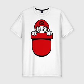 Мужская футболка премиум с принтом Марио в кармане в Кировске, 92% хлопок, 8% лайкра | приталенный силуэт, круглый вырез ворота, длина до линии бедра, короткий рукав | nintendo | марио | нинтендо