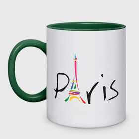 Кружка двухцветная с принтом Красочный Париж в Кировске, керамика | объем — 330 мл, диаметр — 80 мм. Цветная ручка и кайма сверху, в некоторых цветах — вся внутренняя часть | башня | красочный париж | париж | туристические | франция | эльфивая башня