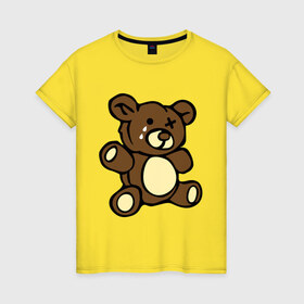 Женская футболка хлопок с принтом Плюшевый медведь в Кировске, 100% хлопок | прямой крой, круглый вырез горловины, длина до линии бедер, слегка спущенное плечо | животные | медведь | мишка | плюшевый медведь | слезки