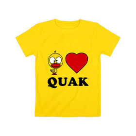 Детская футболка хлопок с принтом Duck like quack (утка любит кря-кря) в Кировске, 100% хлопок | круглый вырез горловины, полуприлегающий силуэт, длина до линии бедер | duck like quack | подарки | сердечко | утка любит кря кря.
животные | уточка