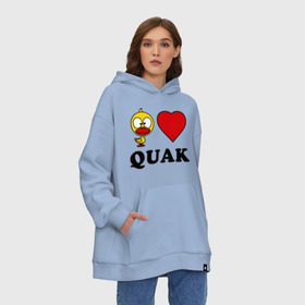 Худи SuperOversize хлопок с принтом Duck like quack (утка любит кря-кря) в Кировске, 70% хлопок, 30% полиэстер, мягкий начес внутри | карман-кенгуру, эластичная резинка на манжетах и по нижней кромке, двухслойный капюшон
 | duck like quack | подарки | сердечко | утка любит кря кря.
животные | уточка