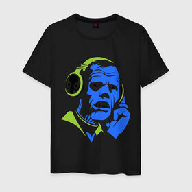Мужская футболка хлопок с принтом Зомби в наушниках в Кировске, 100% хлопок | прямой крой, круглый вырез горловины, длина до линии бедер, слегка спущенное плечо. | зомби