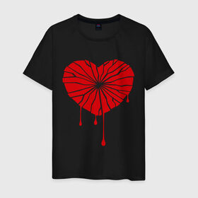 Мужская футболка хлопок с принтом Разбитое сердце в Кировске, 100% хлопок | прямой крой, круглый вырез горловины, длина до линии бедер, слегка спущенное плечо. | день святого валентина | кровь | любовь | разбитое сердце | сердце