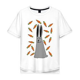 Мужская футболка хлопок Oversize с принтом кролик и морковка парная в Кировске, 100% хлопок | свободный крой, круглый ворот, “спинка” длиннее передней части | 14 февраля | все | день святого валентина | для двоих | идеи подарков | кролик и морковка | парные