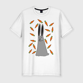 Мужская футболка премиум с принтом кролик и морковка парная в Кировске, 92% хлопок, 8% лайкра | приталенный силуэт, круглый вырез ворота, длина до линии бедра, короткий рукав | 14 февраля | все | день святого валентина | для двоих | идеи подарков | кролик и морковка | парные