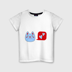 Детская футболка хлопок с принтом Любящий котейка в Кировске, 100% хлопок | круглый вырез горловины, полуприлегающий силуэт, длина до линии бедер | кошки | любовь | любящий котейка | мурка | сердечки