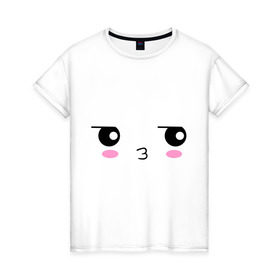 Женская футболка хлопок с принтом Поцелуйчик в Кировске, 100% хлопок | прямой крой, круглый вырез горловины, длина до линии бедер, слегка спущенное плечо | 14 | мордочка | позитив и смайлы | поцелуйчик