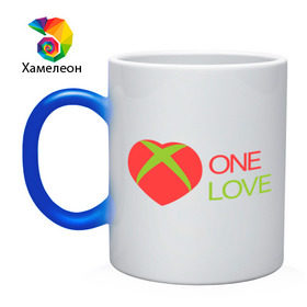 Кружка хамелеон с принтом xbox - one love в Кировске, керамика | меняет цвет при нагревании, емкость 330 мл | Тематика изображения на принте: one love | xbox | одна любовь