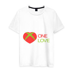 Мужская футболка хлопок с принтом xbox - one love в Кировске, 100% хлопок | прямой крой, круглый вырез горловины, длина до линии бедер, слегка спущенное плечо. | Тематика изображения на принте: one love | xbox | одна любовь