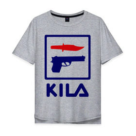 Мужская футболка хлопок Oversize с принтом Kila в Кировске, 100% хлопок | свободный крой, круглый ворот, “спинка” длиннее передней части | 23 февраля | kila | выстрел | нож | пистолет | угроза