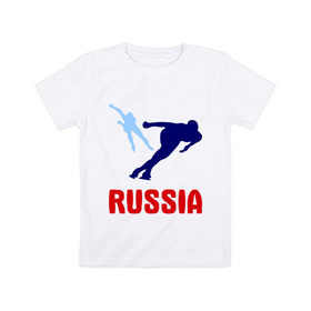 Детская футболка хлопок с принтом Конькобежцы в Кировске, 100% хлопок | круглый вырез горловины, полуприлегающий силуэт, длина до линии бедер | коньки | конькобежцы | олимпиада | разное спортивное | спорт | спортсмены