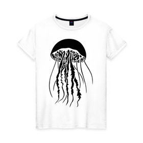Женская футболка хлопок с принтом Медуза в Кировске, 100% хлопок | прямой крой, круглый вырез горловины, длина до линии бедер, слегка спущенное плечо | животные | медуза | море | прикольные картинки