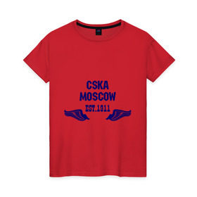 Женская футболка хлопок с принтом CSKA Moscow в Кировске, 100% хлопок | прямой крой, круглый вырез горловины, длина до линии бедер, слегка спущенное плечо | цска