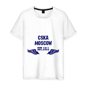 Мужская футболка хлопок с принтом CSKA Moscow в Кировске, 100% хлопок | прямой крой, круглый вырез горловины, длина до линии бедер, слегка спущенное плечо. | цска