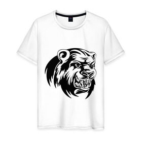 Мужская футболка хлопок с принтом Медведь в Кировске, 100% хлопок | прямой крой, круглый вырез горловины, длина до линии бедер, слегка спущенное плечо. | 